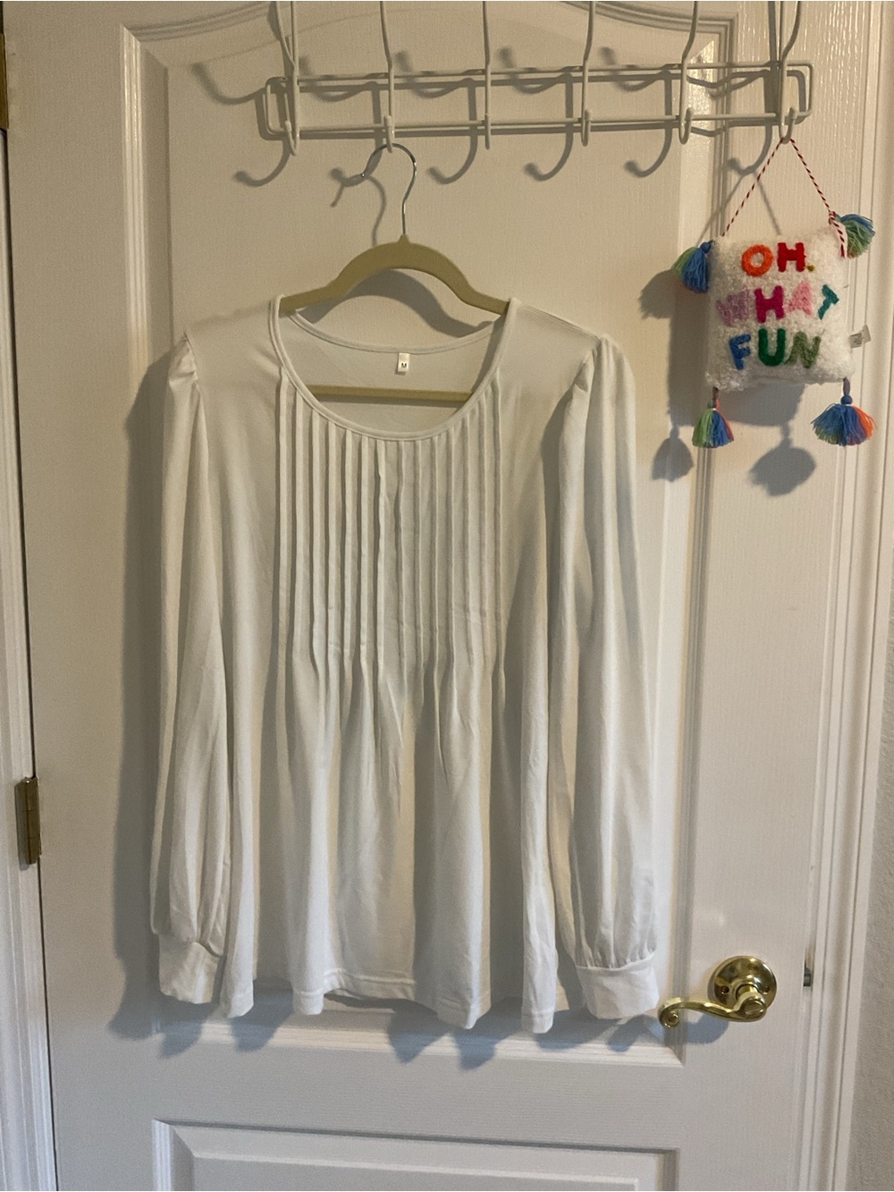 Classic White Long-Sleeve Pintuck Women’s Top